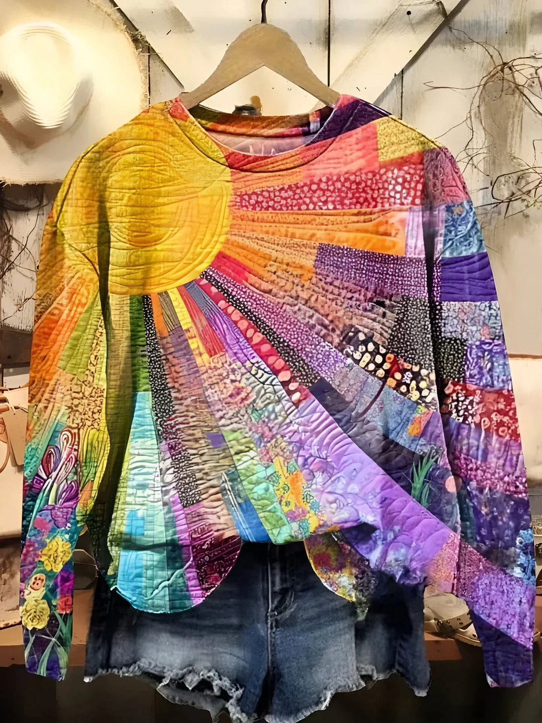 Quirine - Farverig Sol-Collage Sweatshirt