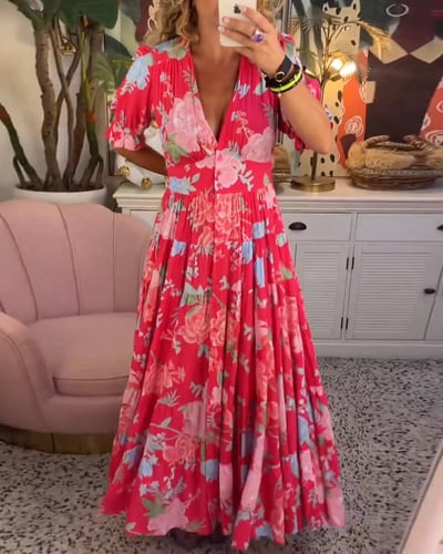 Ellis | V-Hals Blomstret Kjole