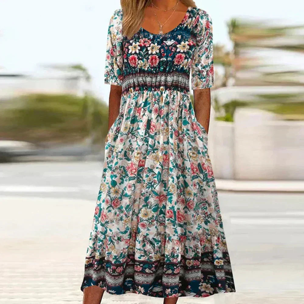 Louise | Elegant Blomstret Maxi Kjole